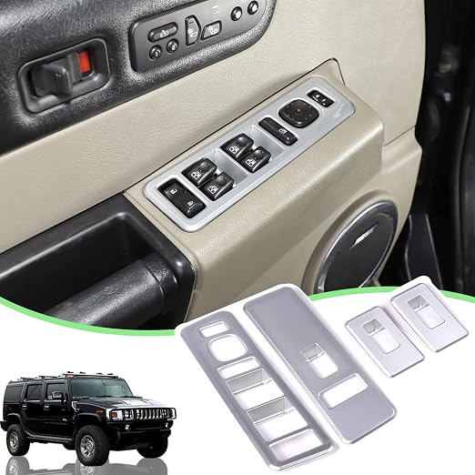 Inner Window Switch Panel Cover for Hummer H2 2003-2007,Window Lift Switch Cover Interior Button Trim Kit,1 Set of 4,Interior Accessories (Silver)