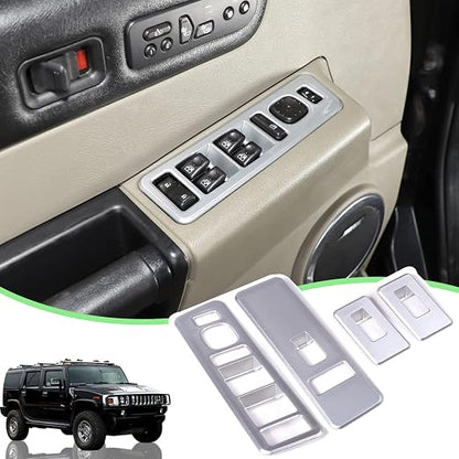 Inner Window Switch Panel Cover for Hummer H2 2003-2007,Window Lift Switch Cover Interior Button Trim Kit,1 Set of 4,Interior Accessories (Silver)