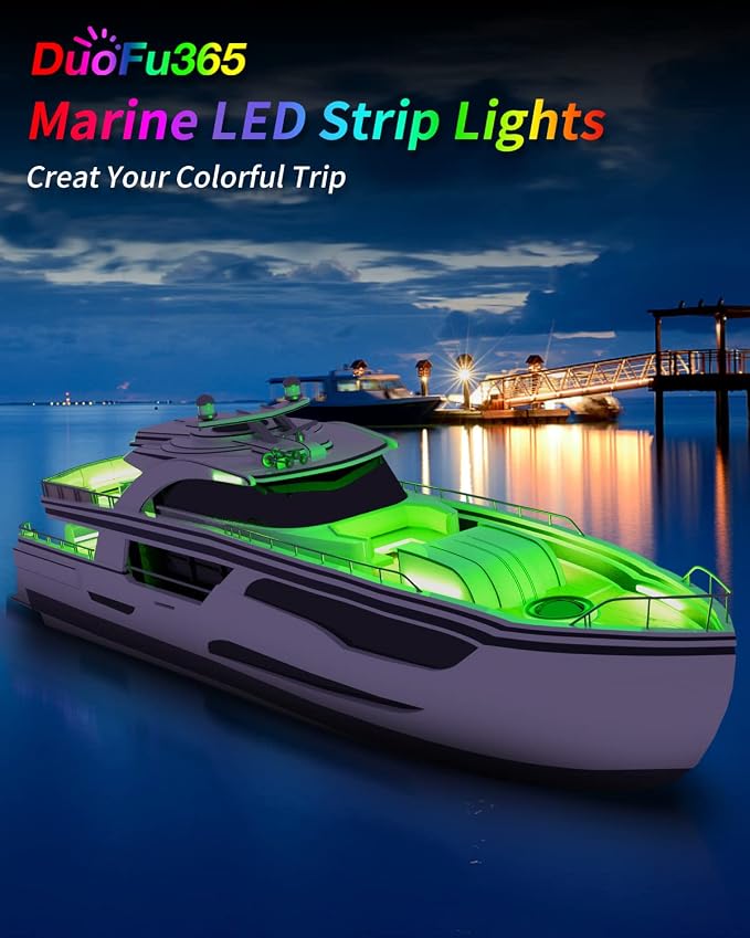 DUOFU365 Boat Led Strip Light,12V Waterproof Marine Boat Interior Courtesy Deck Navigation Lights Cuttable for Car Motorcycle RV Truck Trailer Kayak Home with Strong Nano Tape Green,12inch (Pack of 4)