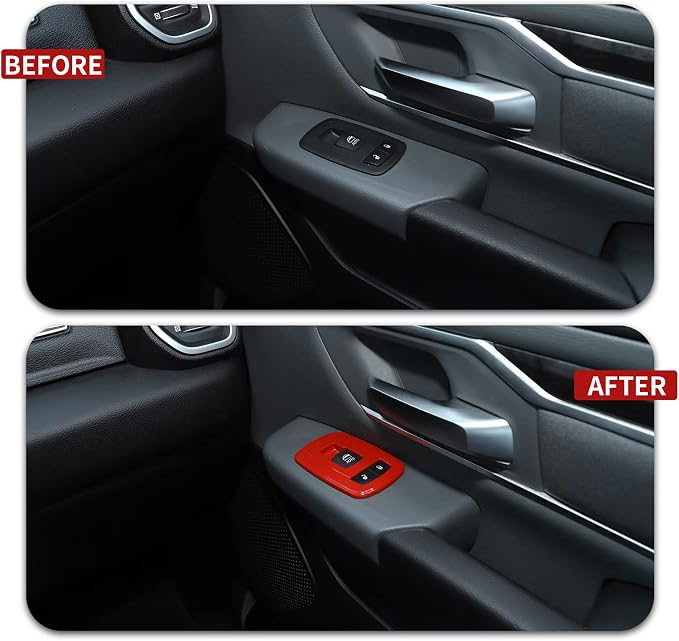 Window Lift Switch Cover Interior Button Trim Kit Compatible with 2018-2025 Dodge RAM (Red)