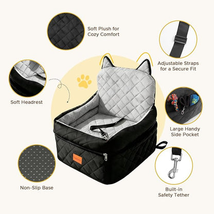 Dog Booster Car Seats for S/M Dogs Up to 35lbs,Pet Car Seat/Travel Bed with Washable&Removable Cover,Storage Pockets,Dog Safety Belt and Elevated Cushion Fits in Front/Back Seat