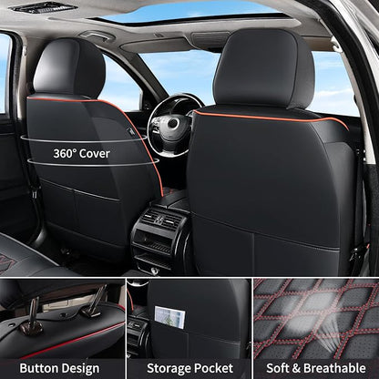 Huidasource Dodge Ram Seat Covers, Front & Rear Pickup Truck Leather Seat Cover Fit for 2009-2018 1500, 2010-2025 2500/3500 Crew Mega Cab, 2019-2025 ram 1500 Classic only(Full Set/Black&Red)