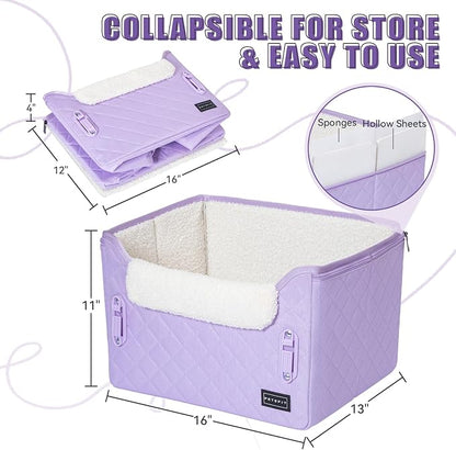 PETSFIT Dog Car Seats for Small Dogs – Patented Safety Buckles – Safety Tether – Foldable Travel Cat Car Seat Reduces Anxiety & Road Trips – Stable Frame, Fits Front/Back Seat (Lavender Purple)