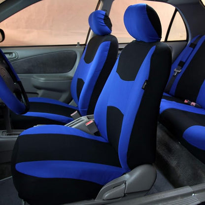 FH Group Automotive Seat Covers Light & Breezy Flat Cloth Full Set - Universal Car, Truck, SUV, or Van (Blue/Black) FB030115