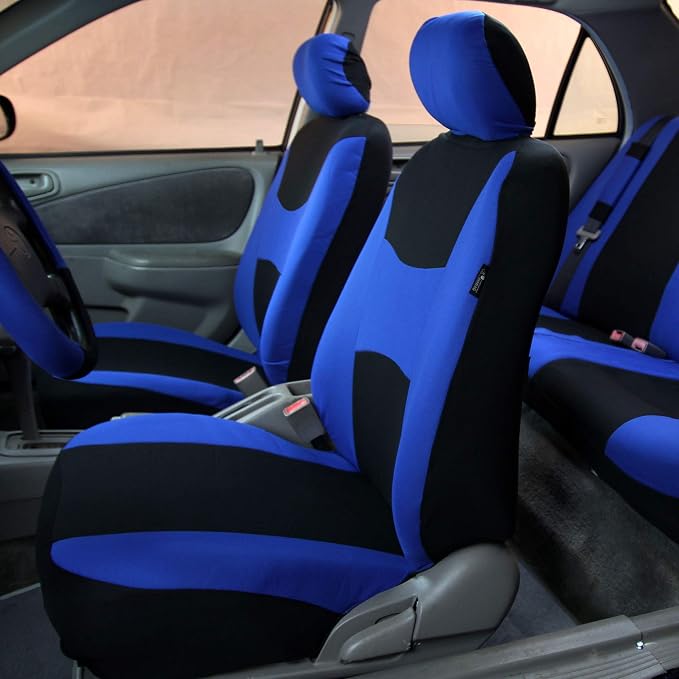 FH Group Car Seat Covers Combo Full Set with Carpet Floor mats Steering Wheel Cover and Seat Belt Pads- Universal Fit for Cars Trucks and SUVs (Blue)