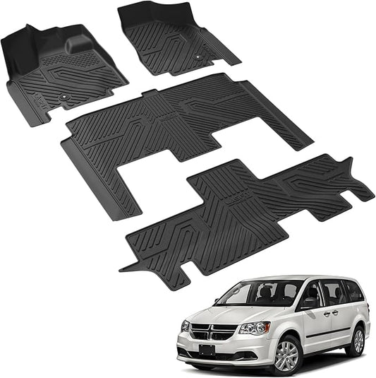 LASFIT Floor Mats for Dodge Grand Caravan 2008-2020 & Chrysler Town & Country 2008-2016 (Stow’n Go Only) 7-Seater All Weather TPE Car Mats 1st, 2nd and 3nd Row Full Set Floor Liners, Black
