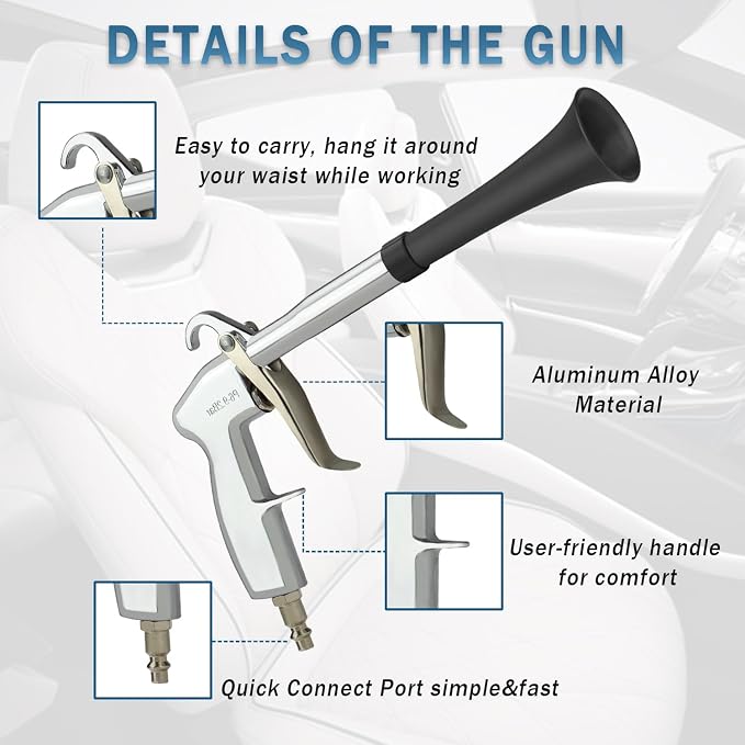 Car Cleaning Air Gun with 2 Nozzle Sets,Interior Cleaning Kit for Vehicle Upholstery, Carpet, and Seats