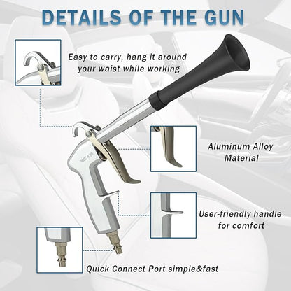 Car Cleaning Air Gun with 2 Nozzle Sets,Interior Cleaning Kit for Vehicle Upholstery, Carpet, and Seats