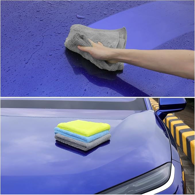 Car Wash Towels 16x16 - Microfiber, Grey 6-Pack | Premium microfiber is highly absorbent, lint-free & reusable. Perfect for car interior, exterior, kitchen & home.