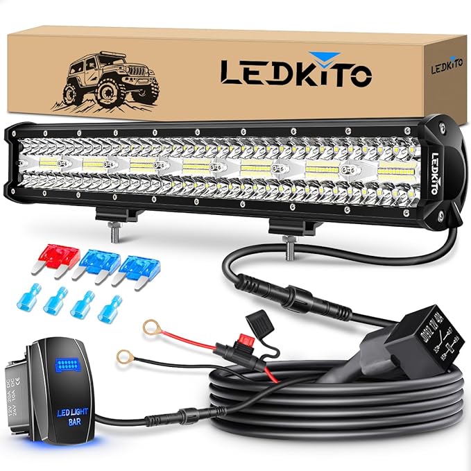 20Inch LED Light Bar Off Road Driving Work Light Kit 280W with Rocker Switch 16AWG Wiring Harness Triple Row Spot Flood Combo Light Bars for Trucks SUV UTV ATV UTE Pickup Tractor Golf Boat