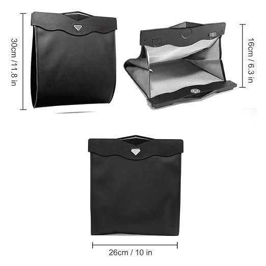 Car Trash Bin w/50pcs Trash Bag Smart LED Luxury Leather Garbage Can Folding Garbage Bin Waterproof Car Rubbish Bag Car Interior Garbage Can Office Toilet Trash Bin for Universal Vehicle-LARGE