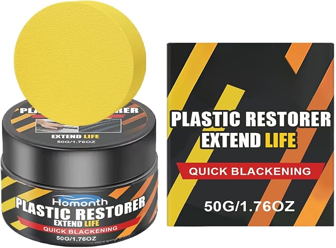 Car Trim Restorer - 50g Repair Agent, Long Lasting Black Shine Coating with Sponge Applicator | Auto Detailing Solution for Interior Exterior Tire Headlight Engine Wheel Dash