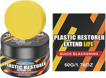 Car Trim Restorer - 50g Repair Agent, Long Lasting Black Shine Coating with Sponge Applicator | Auto Detailing Solution for Interior Exterior Tire Headlight Engine Wheel Dash