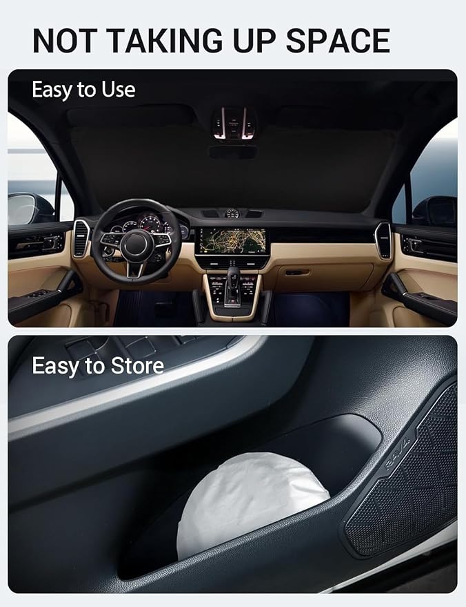 Proadsy 2026 Upgrade Windshield Sun Shade Custom Fit 2019–2025 2026 Porsche Cayenne Foldable Front Sunshade Protector Sun Visor Blocks UV Rays Keep Car Cooler