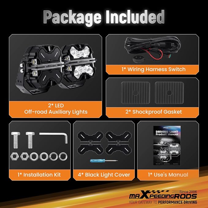 maXpeedingrods 2X 7” 252W Off Road Lights, LED Pod Light with Amber/White DRL 3 Modes, 270°Side Shooter for Trucks Jeep Pickup UTV ATV Motorcycles Spot Ditch Light with Black Covers