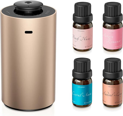 Airversa Waterless Essential Oil Diffuser Starter Kit with 4 x 10mL Fragrance Scent Oil, Battery Operated Mini Scent Air Machine Portable Diffuser for Home Car Office, ANX Titanium Kit-C