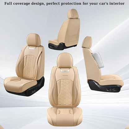 Coverado Car Seat Covers Front Seats, Luxury Leather Seat Covers for Cars, Automotive Car Seat Covers Protector Universal Fit Most Sedans, SUVs, Pick-up Trucks Interior Accessories(Beige)