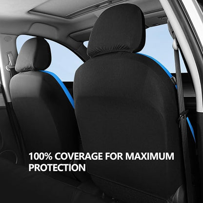 HChengkikz Car Seat Covers Front Seat, Waterproof Neoprene Car Seat Covers, Car Seat Cover Airbag Compatible, Universal Fit for Most Cars, Trucks, SUVs (Black + Blue)