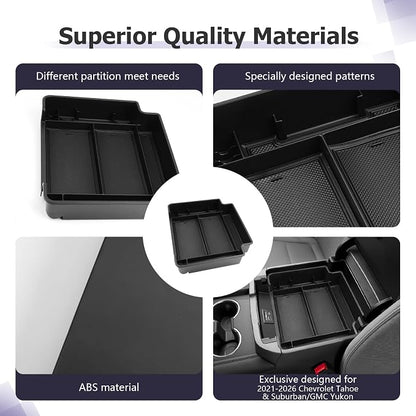 LUWU Console Organizer for 2021-2026 Tahoe & Suburban/GMC Yukon Accessories(ONLY for Standard Console w/Charging Socket) - NOT for Power Sliding Console Center Console Organizer Tray ABS Materials