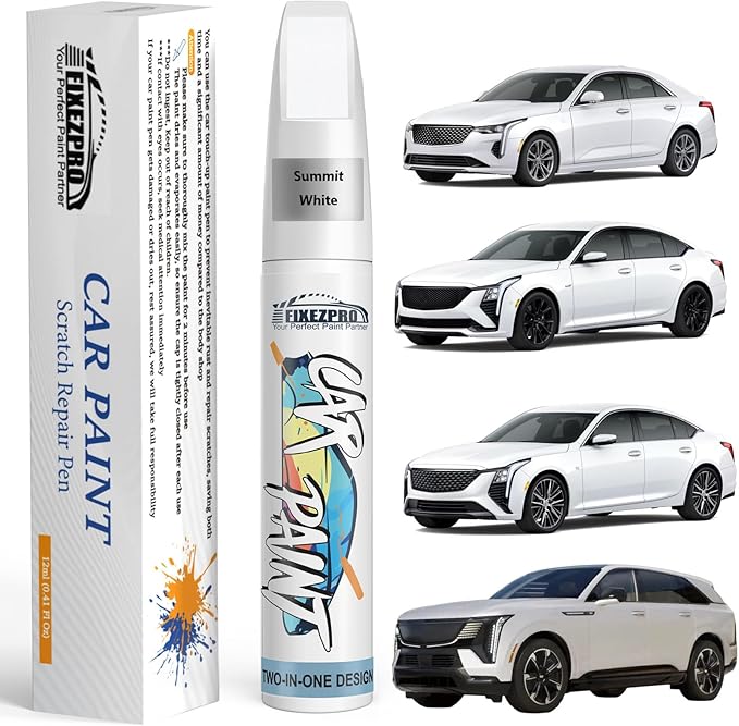 Summit White(GAZ/WA8624) Touch Up Paint for Cadillac, Exact Color Match Car Paint Scratch Repair Remover Pen Kit Fix Vehicle Chips and Automotive Nicks Scuff