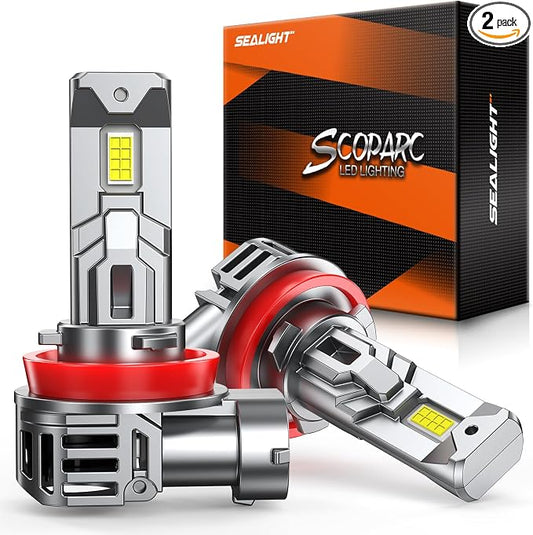 SEALIGHT H11 Bulbs with 6500K White Light,40000LM Super Bright, 1:1Mini Design H16 Fog Light Bulbs,3 Mins Plug-N-Play, Pack of 2