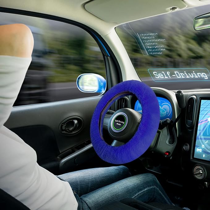 7PCS Set car Interior Aesthetic Accessories, Fluffy 15 inch Steering Wheel Cover, armrest pad, seat Belt Cover,Gear Shift Cover, Fit Girly car Accessories for Women.