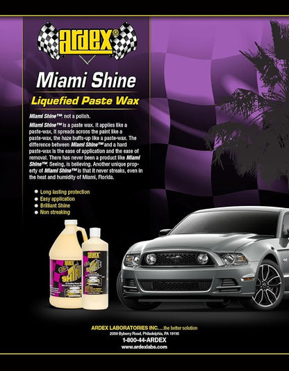 Ardex Miami Shine One Step Car Wax 32 oz - Professional Car Detailing - Easy On/Off Application - Heat & Salt Resistant