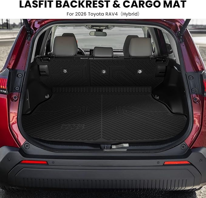 LASFIT Cargo Trunk Mat & Backrest Mats for Toyota RAV4 2026 Hybrid (Not Fit Plug-in Hybrid. Fit for Cargo with Subwoofer) RAV 4 All Weather TPE Custom Fit Automotive Rear Cargo Liner Accessories Black