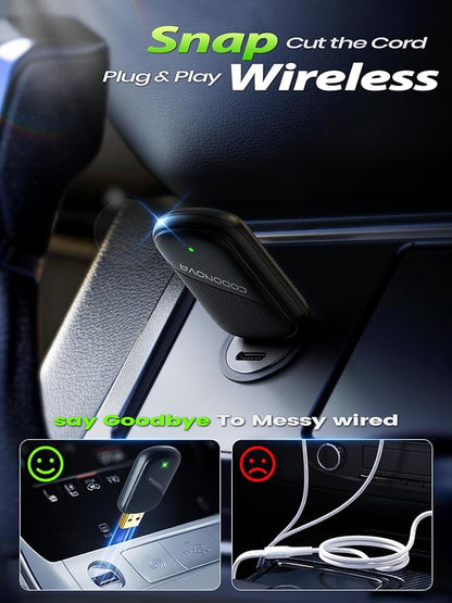 Wireless CarPlay Adapter for Apple iPhone – Converts Wired to Wireless Car Play, Gold-Plated USB Bluetooth Dongle, No Lag for Long Drives, Plug & Play for 2016+ Cars with Factory CarPlay