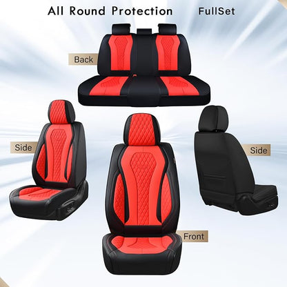 Coverado Car Seat Covers, Seat Covers Full Set, Red Car Seat Cover, Auto Seat Covers Front Seats Rear Seat Cover, Luxury Car Seat Cushion,Leather Seat Cover Seat Protector Universal Fit Most Cars