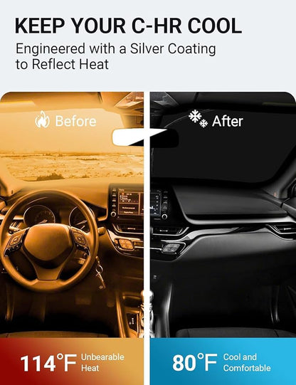Proadsy 2026 Upgrade Front Windshield Sun Shade Foldable Sunshade Protector Custom Fit 2018-2022 CH-R C-HR CHR, XLE Premium CUV Winter Accessories