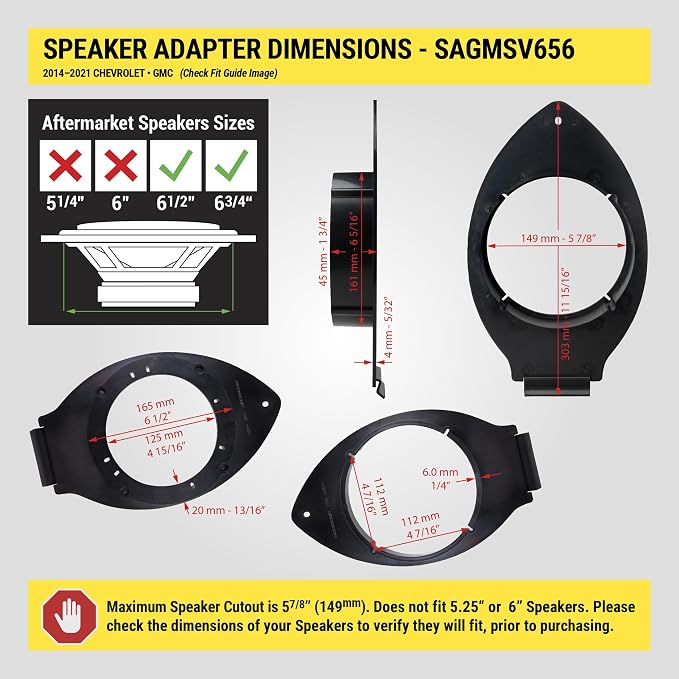 Scosche SAGMSV656 6.5-6.75” Speaker Adapters Compatible with Select 2014-2021 GM Trucks and SUVs - Adapter Brackets for 6 1/2" to 6 3/4" Car Speakers - Sold in Pairs - Does Not Fit 6X9" Speakers