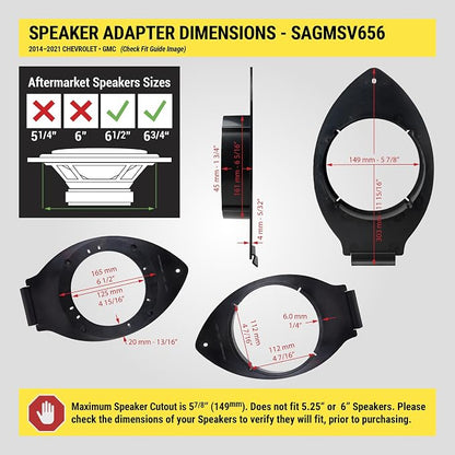Scosche SAGMSV656 6.5-6.75” Speaker Adapters Compatible with Select 2014-2021 GM Trucks and SUVs - Adapter Brackets for 6 1/2" to 6 3/4" Car Speakers - Sold in Pairs - Does Not Fit 6X9" Speakers