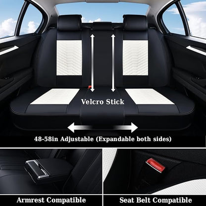 Coverado Leather Seat Covers, Car Seat Covers Full Set, Waterproof Nappa Leather Car Seat Cover, Car Seat Protectors 5 Seats, Black & White Automotive Seat Covers Fit for Most Cars Trucks