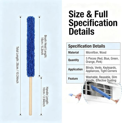 10-Pack 10.24 inch Microfiber Detail Duster Sticks, Reusable Mini Gap Dust Cleaner Crevice Tool, Fan Blade Brush for Car Air Vents, Window Blinds & Small Spaces