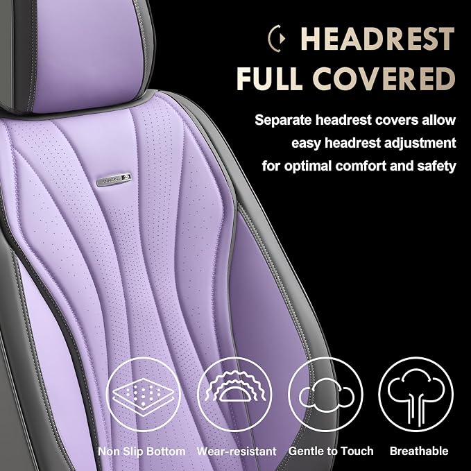 Coverado Front Seat Covers, 2 Pack Leather Seat Cover for Cars, Waterproof Seat Covers, Front Seat Car Seat Protectors, Driver Car Seat Cushions Universal Fit for Most Vehicles, Gray&Purple