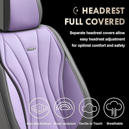 Coverado Front Seat Covers, 2 Pack Leather Seat Cover for Cars, Waterproof Seat Covers, Front Seat Car Seat Protectors, Driver Car Seat Cushions Universal Fit for Most Vehicles, Gray&Purple