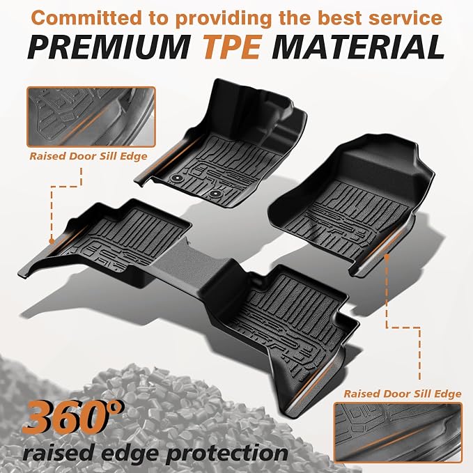 TripleAliners Truck Mat Compatible with 2024-2026 Ford Ranger SuperCrew Accessories, Floor Mats Heavy Duty Custom Fit All Weather Protection TPE Pickup Liner