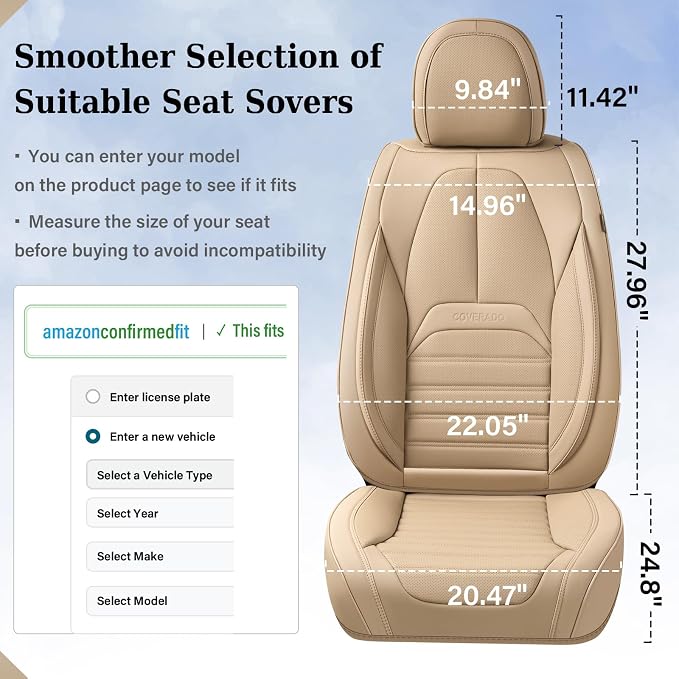 Car Seat Covers Full Set, Beige Seat Covers for Cars, Automotive Seat Covers, Waterproof Nappa Leather Front Seats and Back Car Seat Protector, Universal Fit for Most Cars SUV Trucks