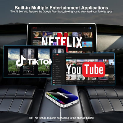 Magic AI Box, Wireless CarPlay Android Auto Adapter with Net-Flix YouTube TikTok, Built-in Play Store and Screen Mirroring, Plug and Play Video Adapter for OEM Factory Wired CarPlay Vehicles