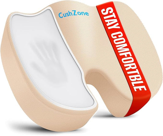CushZone Seat Cushion, Office Chair Cushions, Car Seat Cushion, Non-Slip Sciatica & Back Coccyx Tailbone Pain Relief Chair Pad, Memory Foam (Large,Khaki)