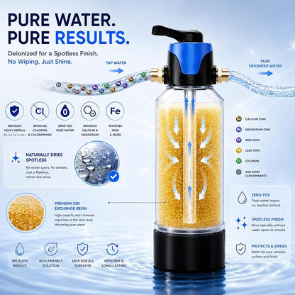 H&G Lifestyles Water Deionizer for Car Washing,Spotless Water System for Car Wash, with By-Pass Valve, Portable Spot-Free Deionization Filter,3/4" GHT Brass Adapter, Quick Connectors