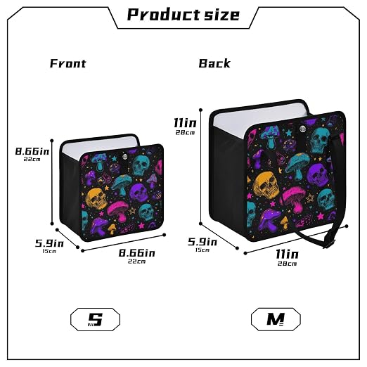 Car Trash Can Organizer Bin with Adjustable Strap for Back Front Seat Console Waterproof Leakproof Collapsible Portable 11 Inch Neon-colored Skulls Stars Mushrooms
