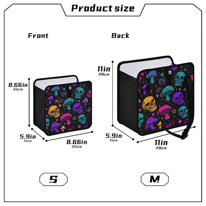Car Trash Can Organizer Bin with Adjustable Strap for Back Front Seat Console Waterproof Leakproof Collapsible Portable 8.66 Inch Neon-colored Skulls Stars Mushrooms