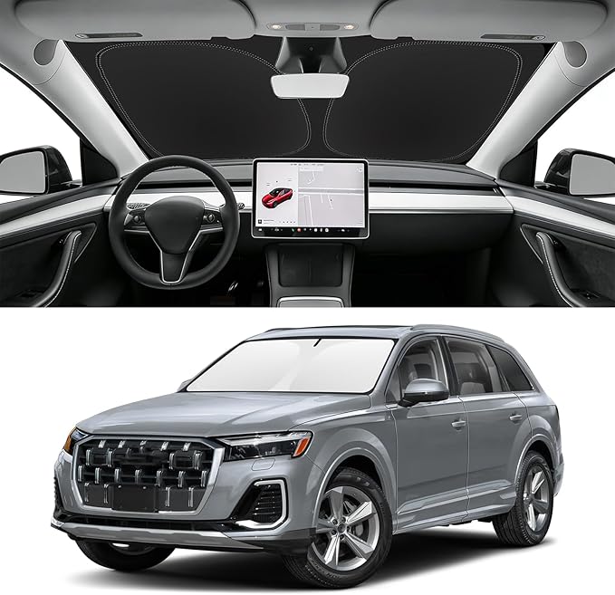 Custom Fit Windshield Sun Shade for Audi Q7 2017-2026, Blocks UV & Heat, Front Window Sunshade Accessorie, Easy Fold & Store Keep Your Car Cooler
