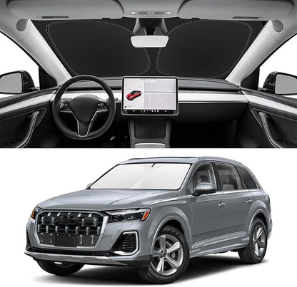 Custom Fit Windshield Sun Shade for Audi Q7 2017-2026, Blocks UV & Heat, Front Window Sunshade Accessorie, Easy Fold & Store Keep Your Car Cooler