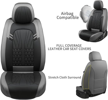 MINGBRON Leather Car Seat Covers,Breathable and Waterproof Faux Leather Automotive Seat Covers for Cars SUV Truck Sedan,Universal Driver Seat Cover Grey&Black