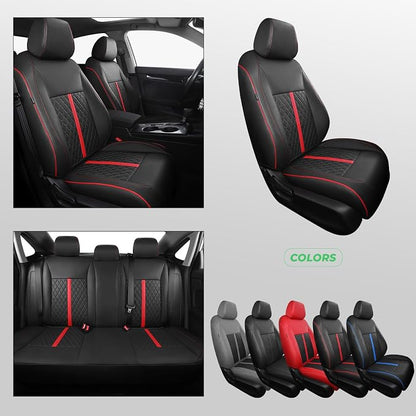 for Honda Civic Leather Seat Covers, Sedan LX 2016 2017 2018 2019 2020 2021, Custom Fit Car Seat Cover Full Set, Waterproof Accessories, Black Red (Solid Bench Seats- W/O Rear Armrest)