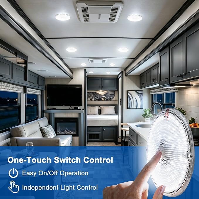 Linkstyle 12V RV Interior Lights: 4PCS LED Ceiling Dome Light, 60LEDs 1000LM Interior Lighting with Switch for Car Van Truck Auto Vehicle Boats, 8000K