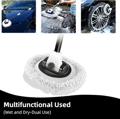 WillingHeart 15° Curved Car Wash Brush with Long Handle 43" Microfiber Cleaning Mop Telescopic Extension Pole for Caravan RV Truck Auto SUV Wheel Boat Exterior 2 in1 Carwash Duster Scratch Free, White